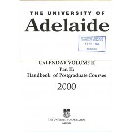 2000 - Calendar - Volume 2 - Part Two - Handbook of Postgraduate Courses - University of Adelaide