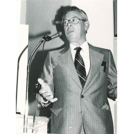 Oenologist Bob Baker Speaking, c1975