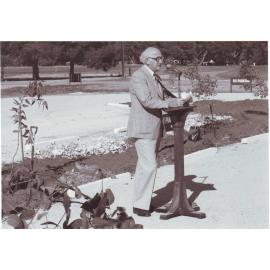 Dr Don Williams Addressing the Tree Planting Assembly, 1977