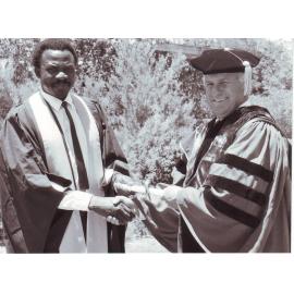 Barrie Thistlethwayte Congratulates Tanzanian Rubera Mtani, 1989