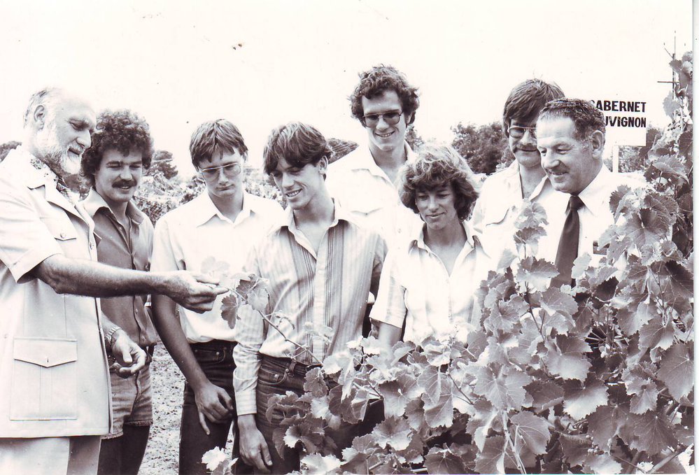 Roseworthy Oenology Students in Vineyard with Dr Bryce Rankine and Ken Leske, 1989