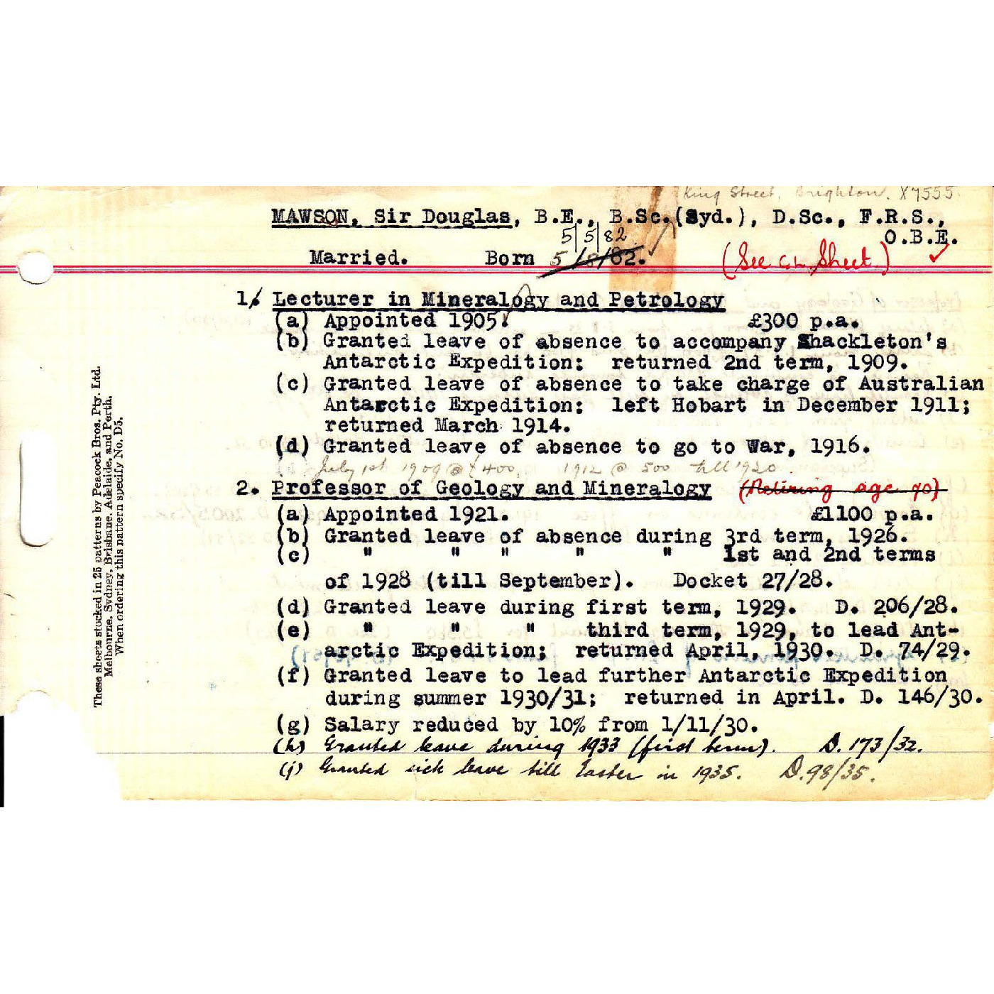 University Retired Staff Records, 1925 to 1985
