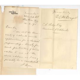D G McDougall - Asking for particulars of Hughes Professorship of Classics