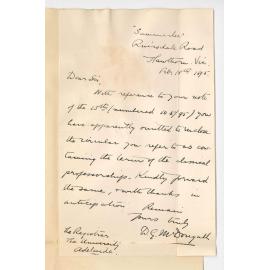D G McDougall - Circulars re Hughes Professorship of Classics omitted from last letter