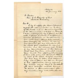 Percy E R Whitby - Adelaide - to Dr William Barlow - Permission to come up for examination in March