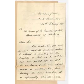 Professor Edward Vaughan Boulger - North Adelaide - Complaining of short notice given for meeting of Faculty of Arts