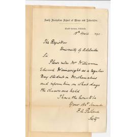 Frederick Arthur Pulleine - School of Mines - Entry of Student in Mathematics