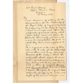 Charles Henry Standish Hope - London - Asking for additional Certificates for MB Course
