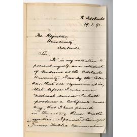 B Smeston - North Adelaide - Asks to be credited with having passed in Mathematics at the Junior Examination in 1888