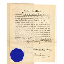 Frederick James Alfred Bowen - St Albans Lodge - Adelaide - Nomination of a Scholar - William Barlow