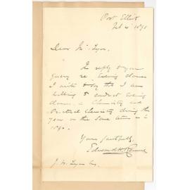 Professor Edward Henry Rennie - Port Elliot - Consents to conduct Evening Classes during 1891