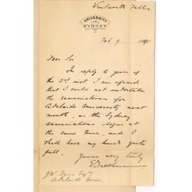 Emil J Trechmann - Sydney - Cannot examine in French and German for March Examinations
