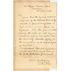 Dr Charles Henry Standish Hope - London - Registration of SA Medical degrees