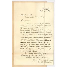 Ernest F Turner - The University - Asking permission to accept the appointment of Lecturer on Chemistry and Mineralogy at the School of Mines