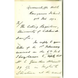 Professor Edward Vaughan Boulger - Kangaroo Island - Report on the Case of Mr Gunther a Candidate in the Senior Public Examination November 1891