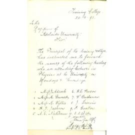 Lewis George Madley - Training College - List Training College Students Attending Lectures in Physics at University