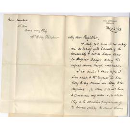 Reverend William Roby Fletcher - The University - Regarding Acting as Professor Boulger's Locum Tenens