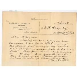 Frederic Chapple - Prince Alfred College - Kent Town - Wishes to know whether two pupils may enter for the Preliminary Examination in March 1894 without payment of late fee of 10/6
